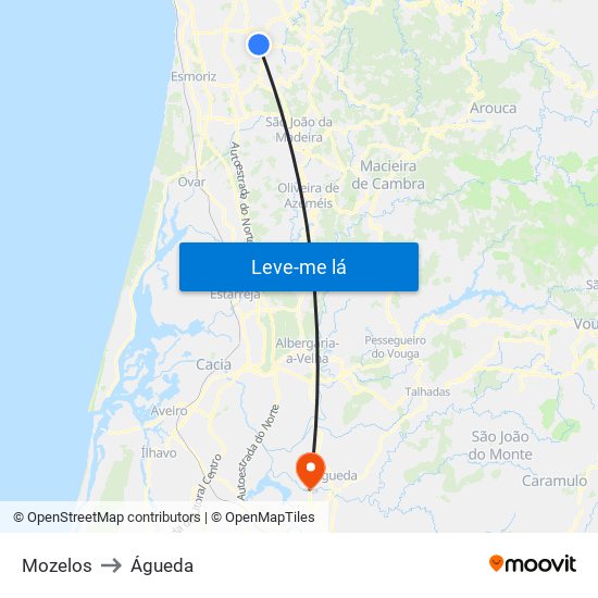 Mozelos to Águeda map