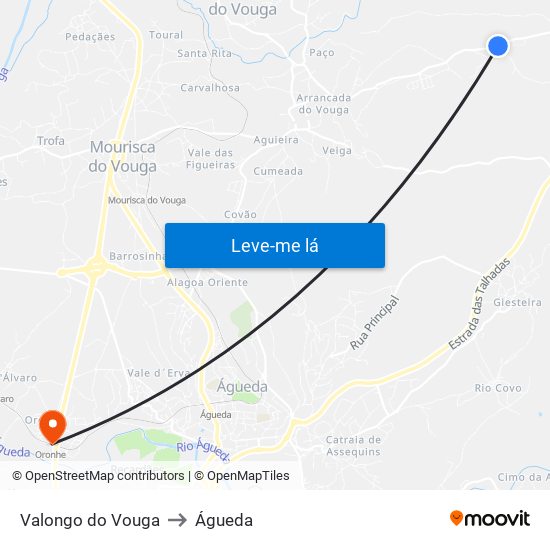 Valongo do Vouga to Águeda map