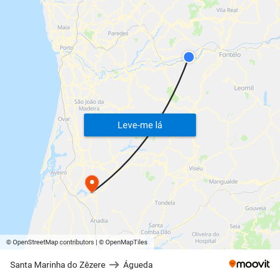 Santa Marinha do Zêzere to Águeda map