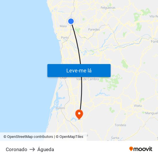 Coronado to Águeda map