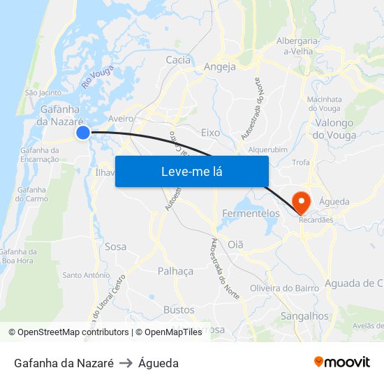 Gafanha da Nazaré to Águeda map