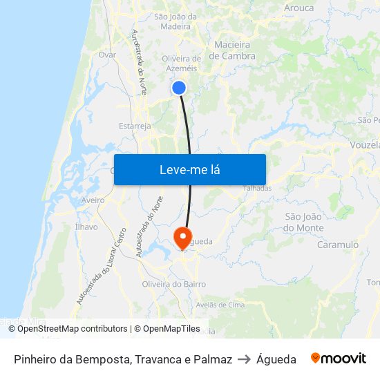 Pinheiro da Bemposta, Travanca e Palmaz to Águeda map