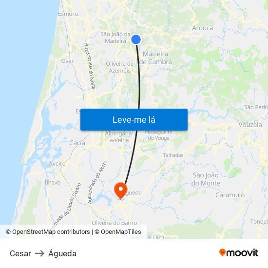 Cesar to Águeda map