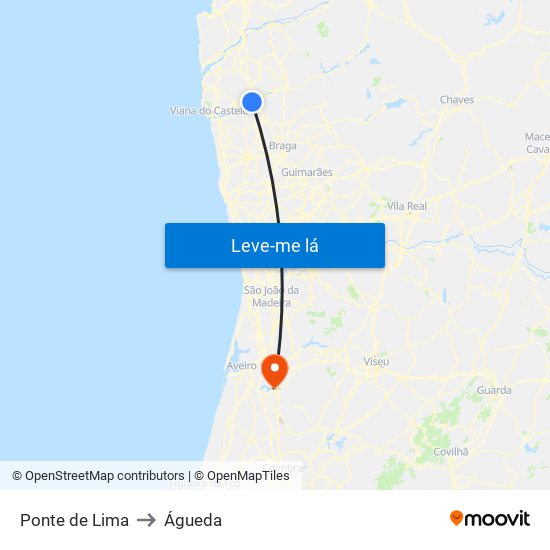 Ponte de Lima to Águeda map