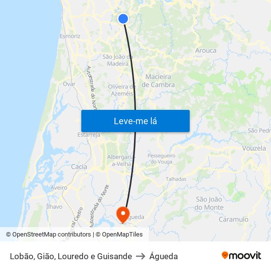 Lobão, Gião, Louredo e Guisande to Águeda map