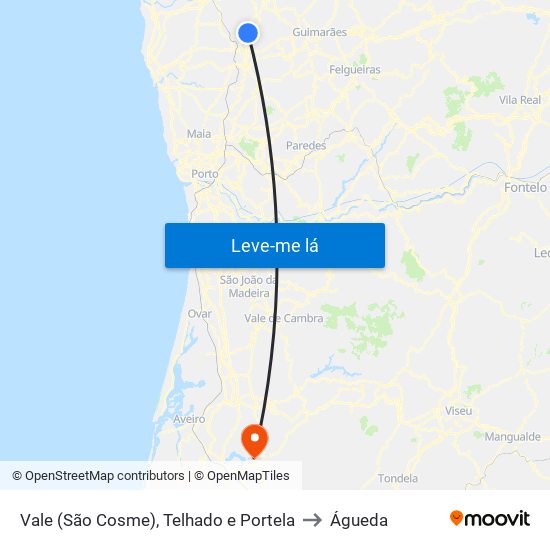 Vale (São Cosme), Telhado e Portela to Águeda map