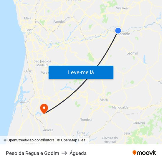 Peso da Régua e Godim to Águeda map