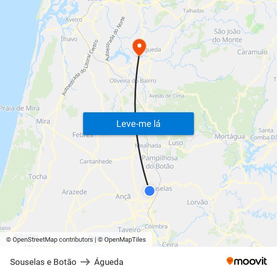 Souselas e Botão to Águeda map