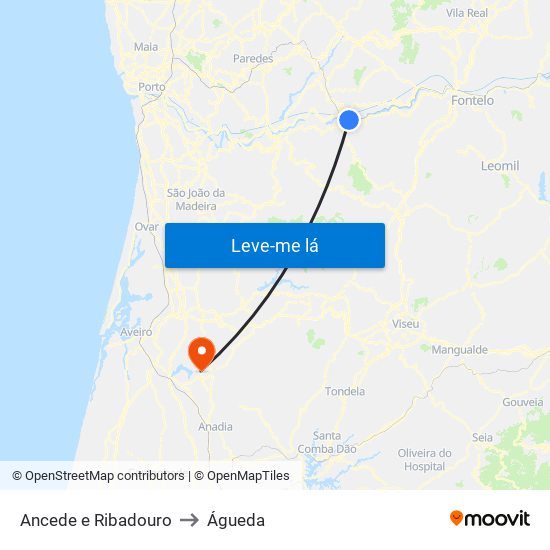 Ancede e Ribadouro to Águeda map