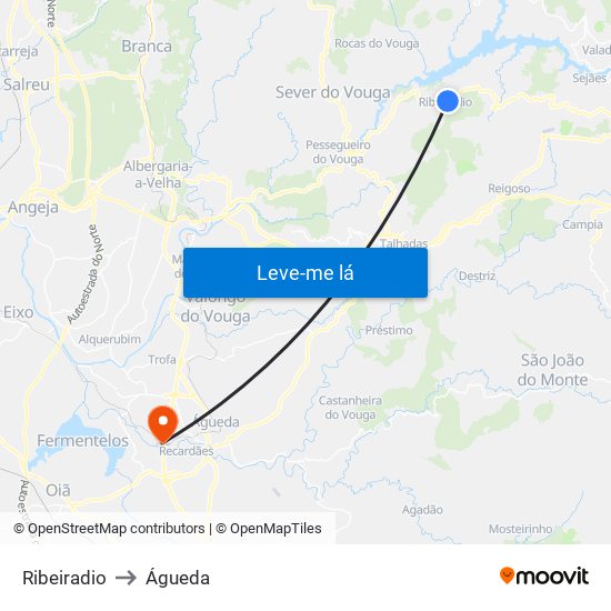 Ribeiradio to Águeda map