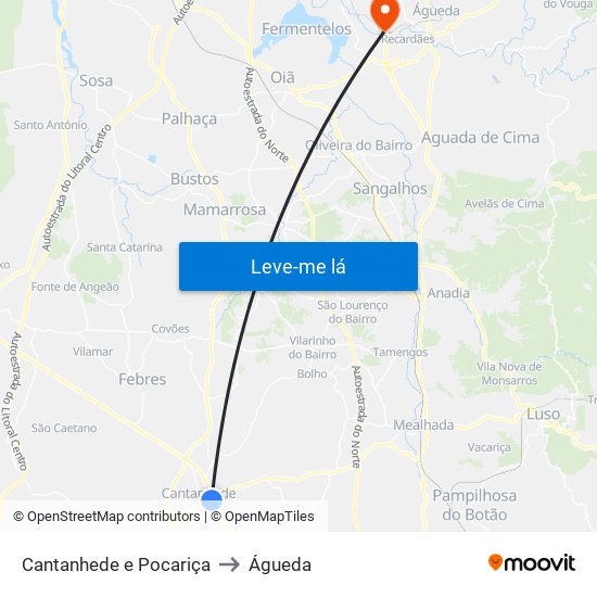 Cantanhede e Pocariça to Águeda map