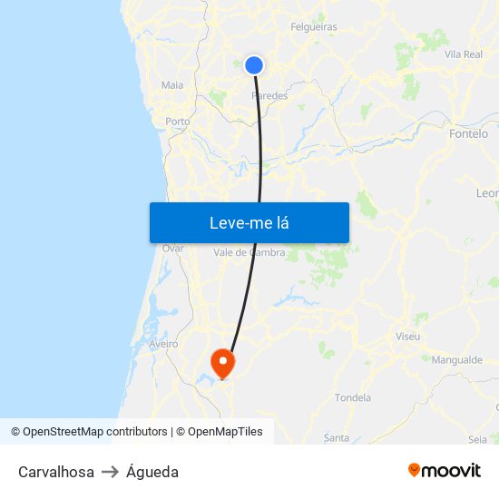 Carvalhosa to Águeda map