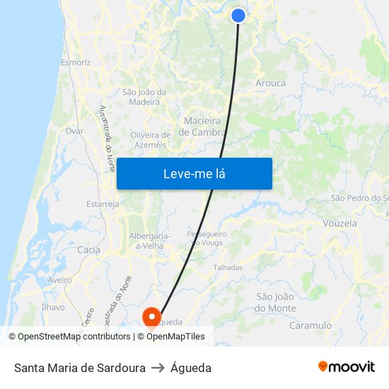 Santa Maria de Sardoura to Águeda map
