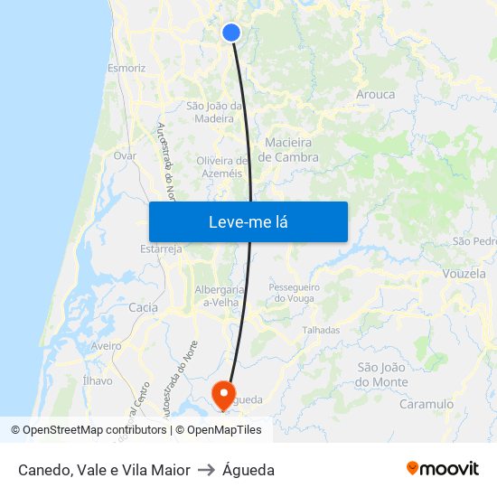 Canedo, Vale e Vila Maior to Águeda map