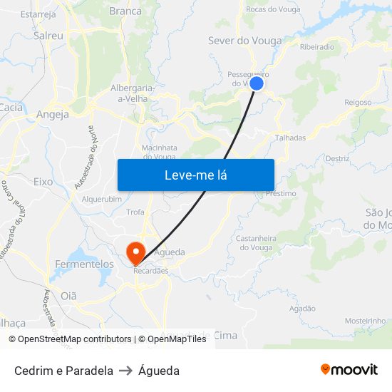 Cedrim e Paradela to Águeda map
