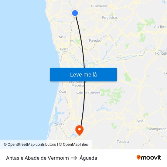 Antas e Abade de Vermoim to Águeda map