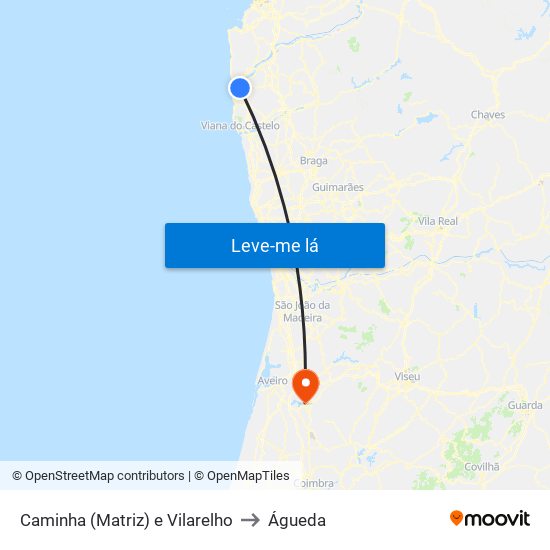 Caminha (Matriz) e Vilarelho to Águeda map