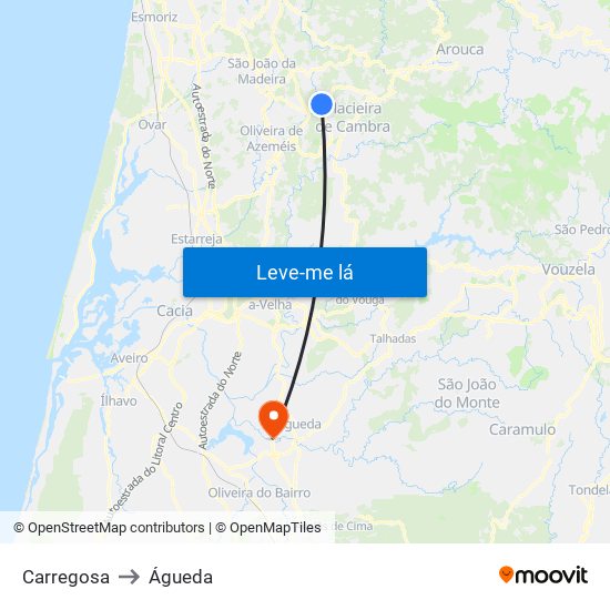 Carregosa to Águeda map