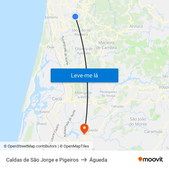 Caldas de São Jorge e Pigeiros to Águeda map