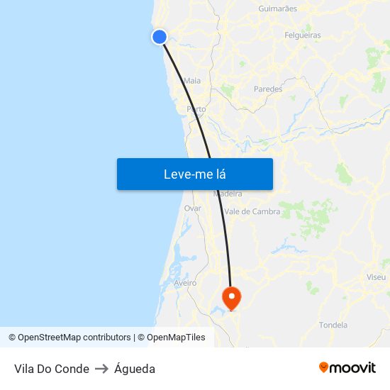 Vila Do Conde to Águeda map