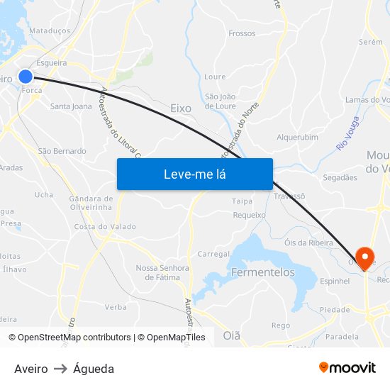 Aveiro to Águeda map