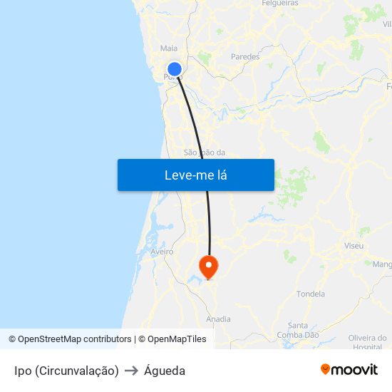 Ipo (Circunvalação) to Águeda map