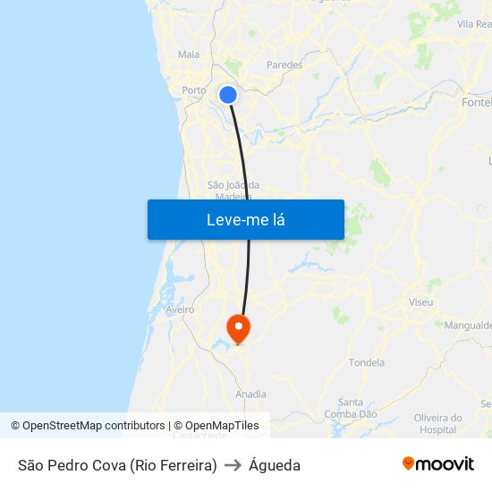 São Pedro Cova (Rio Ferreira) to Águeda map