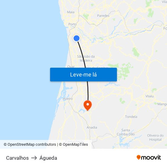 Carvalhos to Águeda map