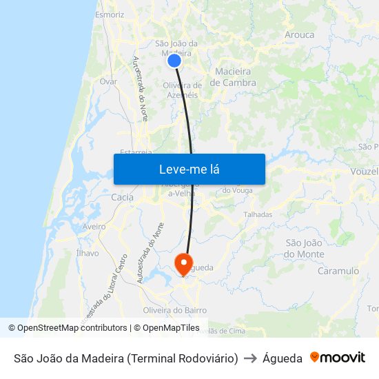 São João da Madeira (Terminal Rodoviário) to Águeda map