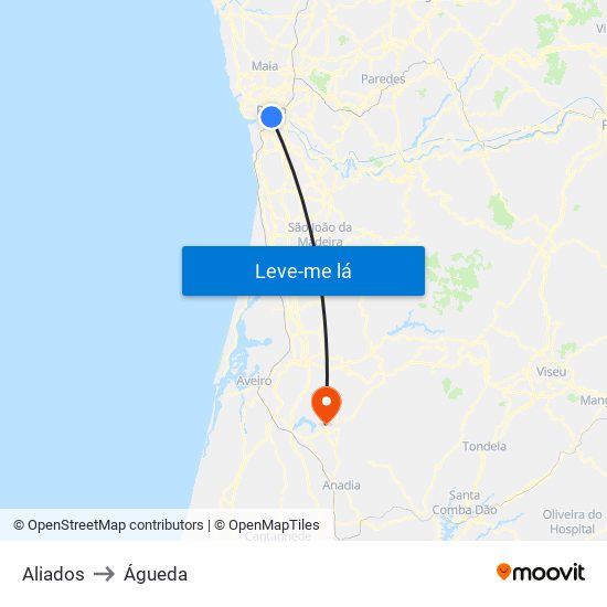 Aliados to Águeda map