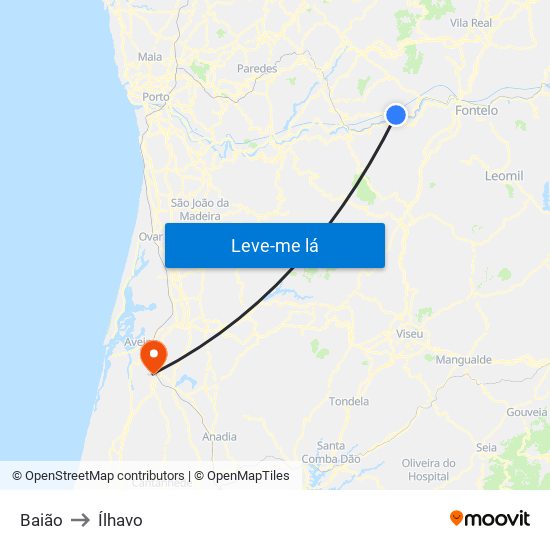 Baião to Ílhavo map