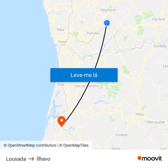 Lousada to Ílhavo map