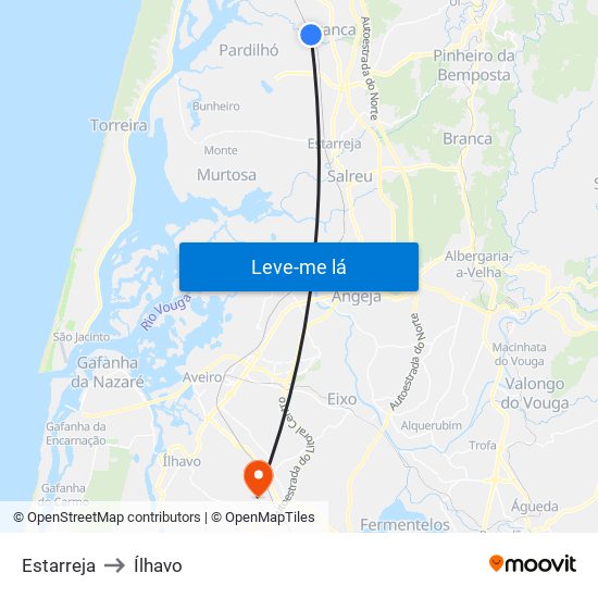 Estarreja to Ílhavo map