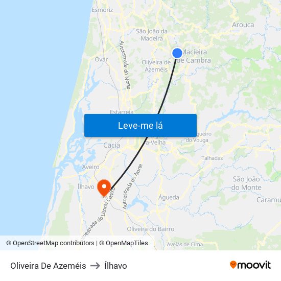 Oliveira De Azeméis to Ílhavo map