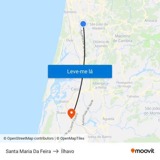 Santa Maria Da Feira to Ílhavo map