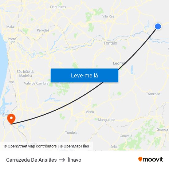 Carrazeda De Ansiães to Ílhavo map