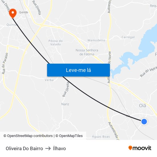 Oliveira Do Bairro to Ílhavo map