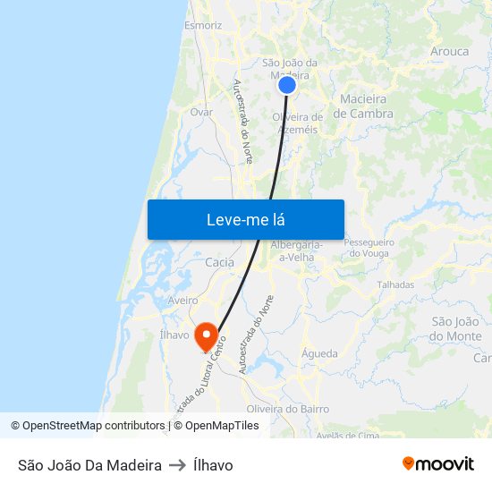 São João Da Madeira to Ílhavo map