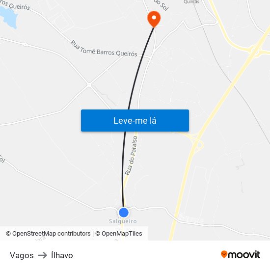 Vagos to Ílhavo map