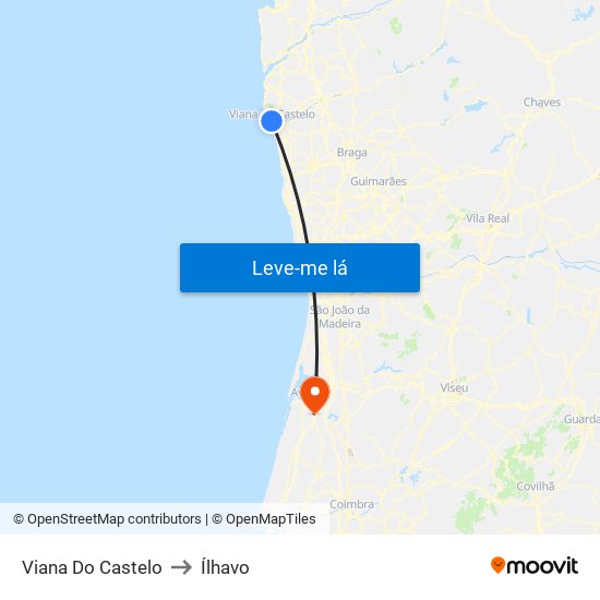 Viana Do Castelo to Ílhavo map