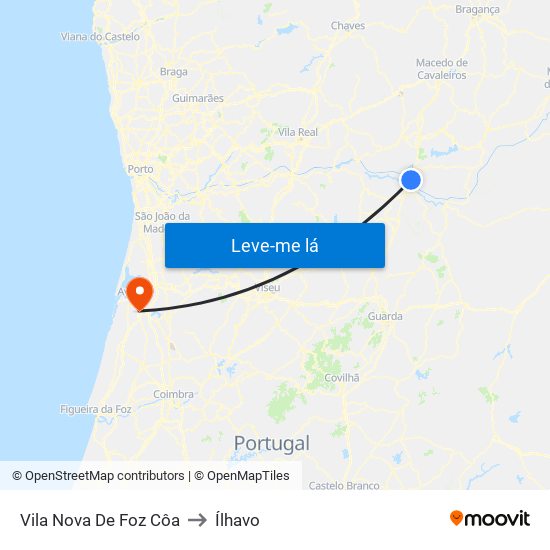 Vila Nova De Foz Côa to Ílhavo map