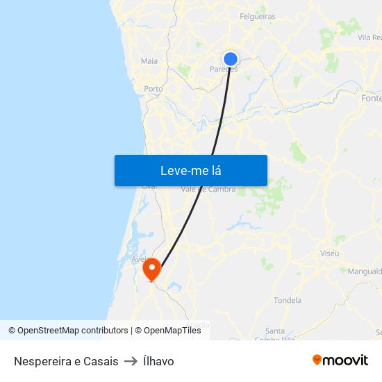 Nespereira e Casais to Ílhavo map