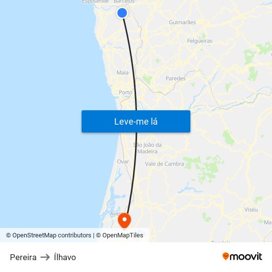 Pereira to Ílhavo map