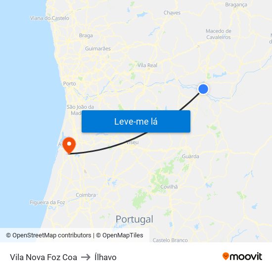 Vila Nova Foz Coa to Ílhavo map