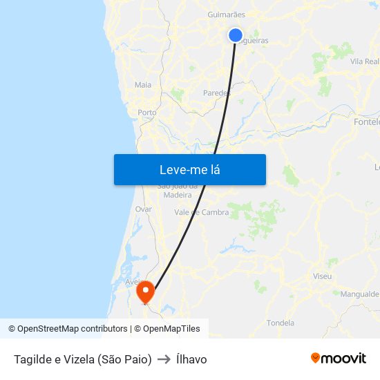 Tagilde e Vizela (São Paio) to Ílhavo map