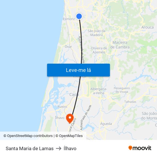 Santa Maria de Lamas to Ílhavo map