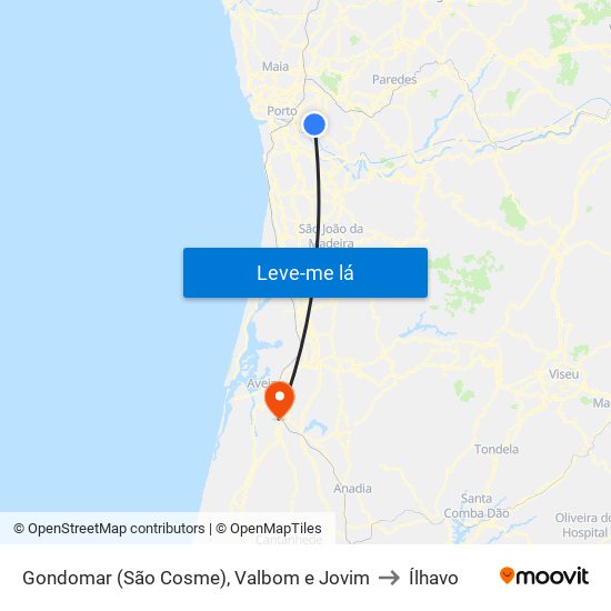 Gondomar (São Cosme), Valbom e Jovim to Ílhavo map