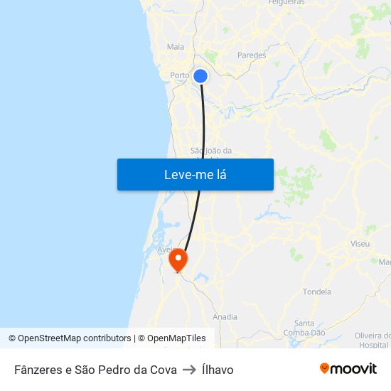 Fânzeres e São Pedro da Cova to Ílhavo map