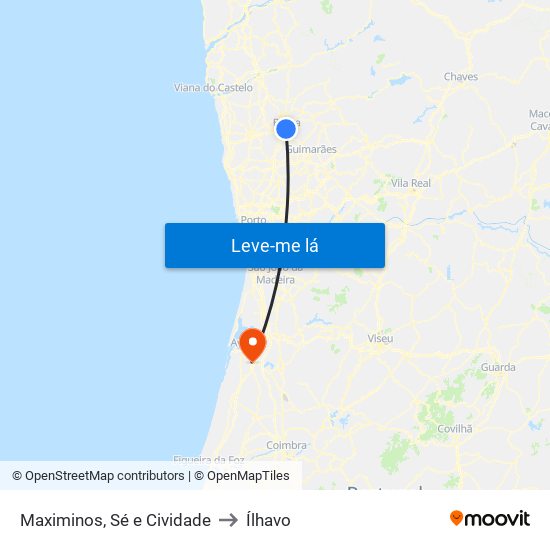 Maximinos, Sé e Cividade to Ílhavo map