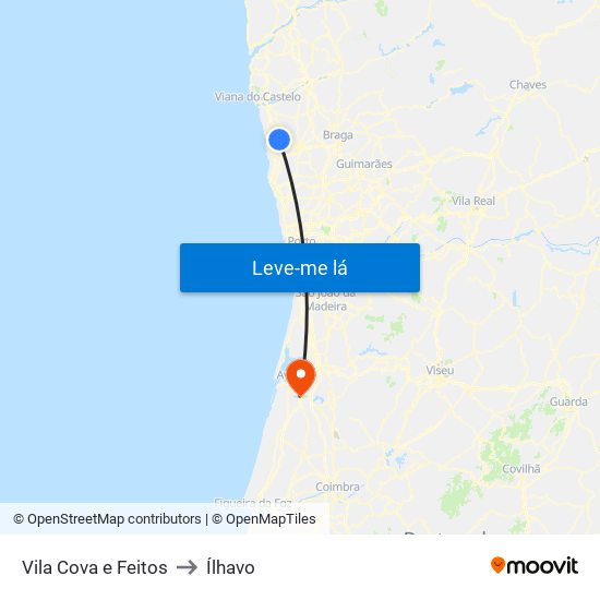 Vila Cova e Feitos to Ílhavo map